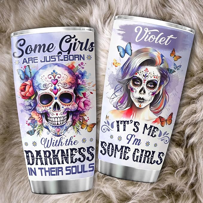 Personalized Coffee Tumbler Skull Custom Name Birthday Gifts For Women Adults Teens Girls Friends Flower Travel Mug With Lid Insulated Cup Oz Cold Steel Tumblers Jewelry Style