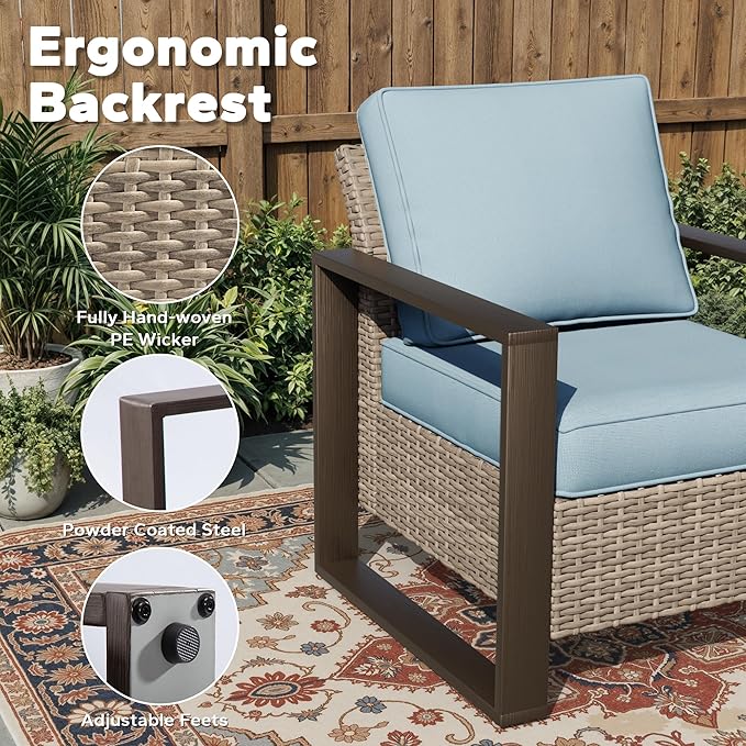 Joyside Outdoor Patio Chairs Set, 6 Pieces Wicker Rattan Chairs with Metal Wide Armrest, Thick Cushions and Deep Seating for Garden, Backyard, Porch, Deck