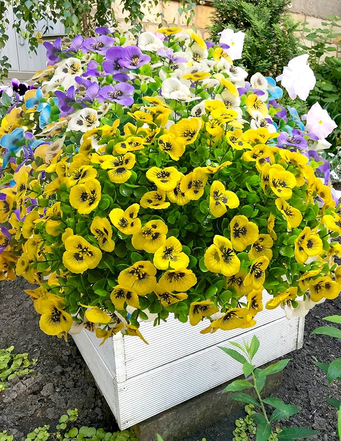 Thinktral Artificial Flowers for Outdoors Fake Plants, 12pcs Fake Flowers Artificial Plants Outdoor UV Resistant,Silk Faux Flowers Shrubs Greenery Plants for Porch Garden Patio Window Box Decor