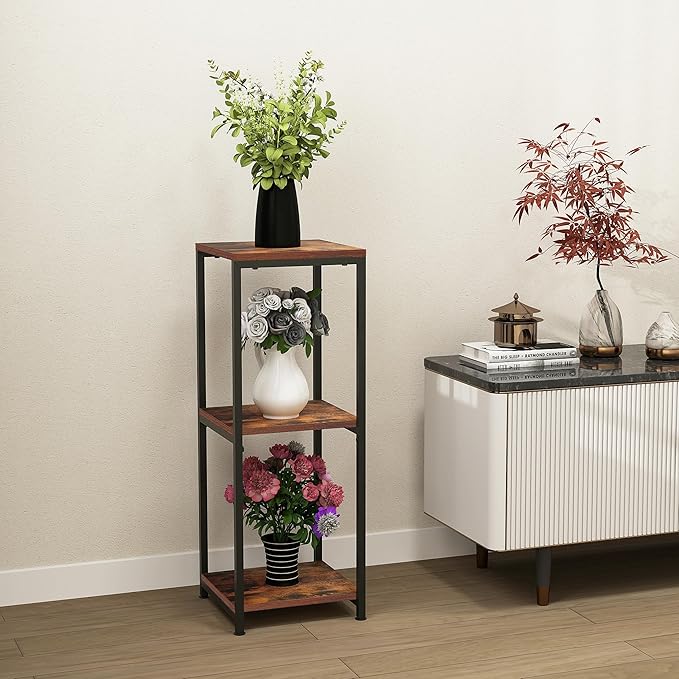 CASIMR Plant Stand for Indoor, Tall Metal Shelf with Square Wooden Board, 3 Tier Display Rack for Multiple Plants, 32 Inch Tiered Flower Pot Holder for Corner Living Room Balcony Garden Patio