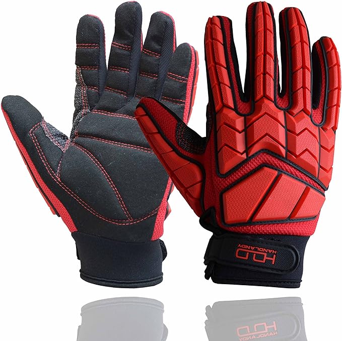 HANDLANDY Anti Vibration Gloves, SBR Padding, TPR Protector, Mechanic Work Gloves (Large, Black)