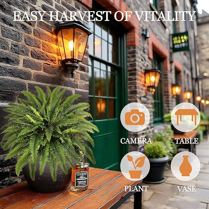 Fake Ferns - 2 Packs Artificial Ferns for Outdoors & Indoors, 45in Large Boston Fern with 55 Fronds, Realistc Faux Greenery Plants Ideal for Porch Entrance Hall Planters Windowsills Office Home Decor