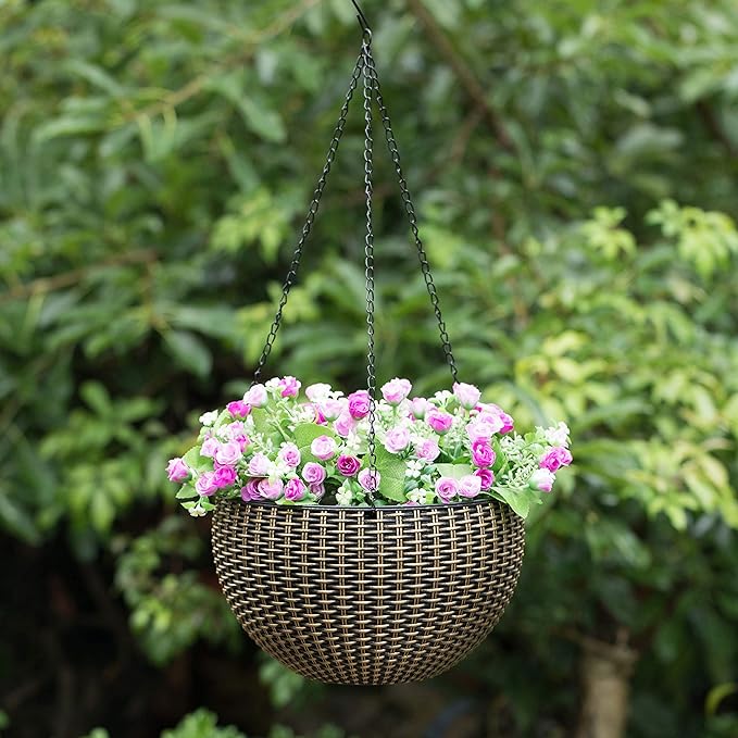10" Self Watering Bronze Hanging Basket Flower Planter