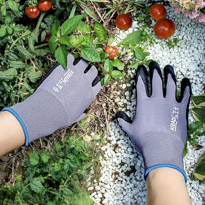 Kebada W5 Work Gloves Bulk Pack (60 Paris), Foam Nitrile Coated Working Gloves with Grip, Ultra Stretchable Spandex Knit Gloves for Gardening and Light Duty Mechanic Work, Medium (Made in Vietnam)