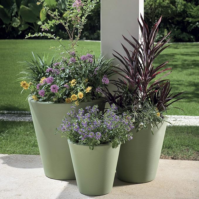 Crescent Garden Madison Planter– Weather-Resistant, Double Walled Indoor/Outdoor Plant Pot with Drain Hole – Large Plastic Plant Pot, 26" W (Caviar Black)
