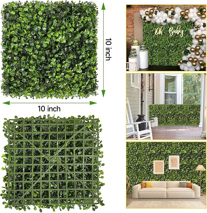 Artificial Grass Wall Panels, 16 PCS 10"x10" Boxwood Hedge Wall Panels with 100 Zip Ties, Boxwood Panels Backdrop for Outdoor Indoor Decorative Garden Fences Backyard Patio Privacy Hedge