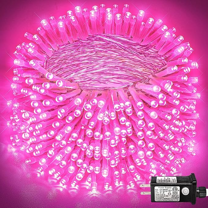 262 FT 800 LED Pink String Lights Indoor, Pink Valentines Day Lights with 8 Modes Clear Wire Waterproof, Plug in Fairy Lights for Bedroom Valentines Day Wedding Holiday Party Tree Decorations