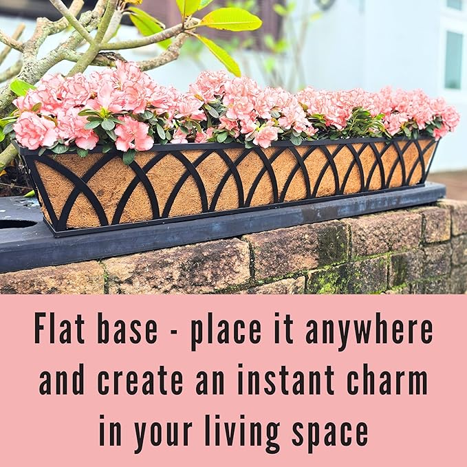 LaLaGreen Wall Planters (4 Pack, 48") Rectangular Black Metal Hanging Window Planter Box with Coco Liner, Flower Basket Plant Holder Attach House Outdoor Deck Railing Garden Patio Porch Balcony Fence