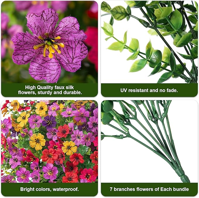 florisso Artificial Fake Plants Flowers for Outdoor Decoration, 12 Bundles Faux Silk Daisy Look Real UV Resistant for Outside Home Porch Patio Planter Decor