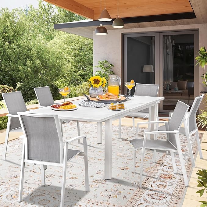 Wisteria Lane Aluminum Outdoor Dining Table, 68"-91.5" Adjustable Length Oversized Dining Table for 6-10 People, All-Weather Extendable Patio Dining Table with Adjustable Feet for Deck Balcony Garden