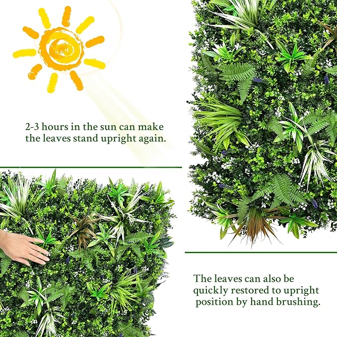 ODTORY Artificial Boxwood Topiary Hedges Panels: 20'' x 20'' 12P UV-Protected Privacy Faux Grass Backdrop Fence Screen for Patio, Balcony, Garden, Backyard Indoor Outdoor Green Wall Decor