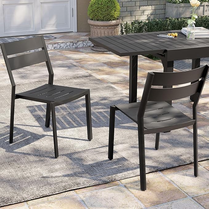 Pellebant Aluminum Stackable Patio Dining Chairs Set of 6, Black Outdoor Dining Chair with Armless, All Weather for Patio, Lawn, Garden