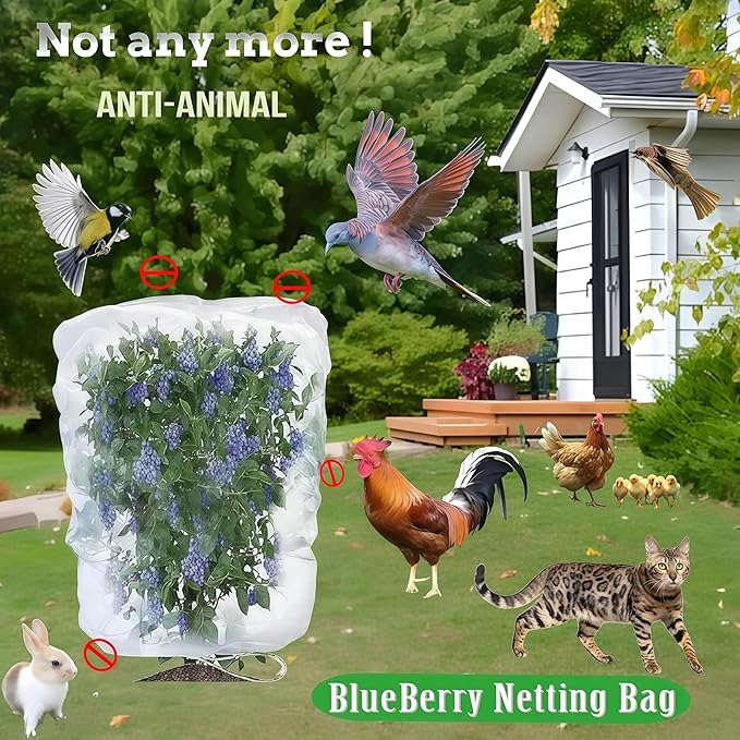 Fruit Tree Netting (6 Pack 2.6x3.3 FT)- Easy Install Plant Protection Cover, Reusable Garden Mesh Bag for Blueberry Bushes/Tomato - Block Birds/Insect/Squirrels