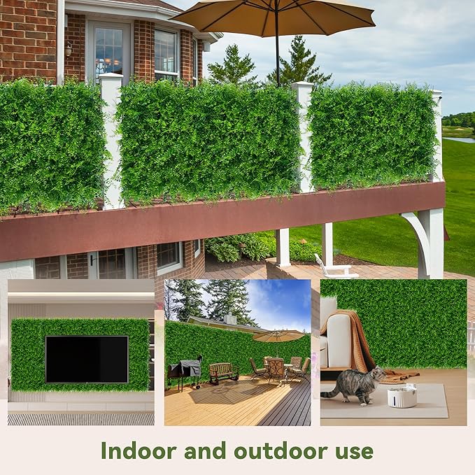 DOPGIB Greenery Faux Grass Wall Backdrop: 20"x20" (4P) UV-Anti Artificial Green Boxwood Panel for Patio Balcony Privacy & Ivy Fence Covering Privacy, Garden, Backyard Wall Backdrop Decor