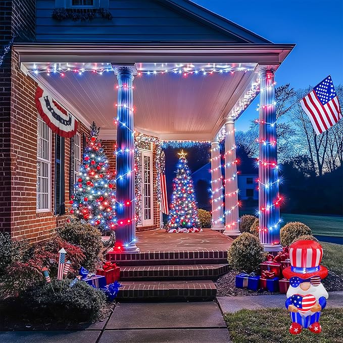 JMEXSUSS 200 LED 4th of July Fairy Lights, Red White and Blue Lights Indoor with Wheel, 8 Modes Remote Control Twinkle Patriotic Lights in for Independence Day American Flag Holiday