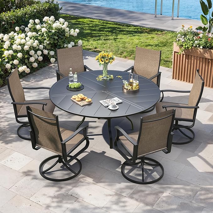 Patio Swivel Chairs Set of 6, Outdoor Dining Chairs with High Back, 360° Swivel Rocker Chair in All-Weather Textilene & Metal Frame for Garden, Porch, Backyard, Balcony(Brown)
