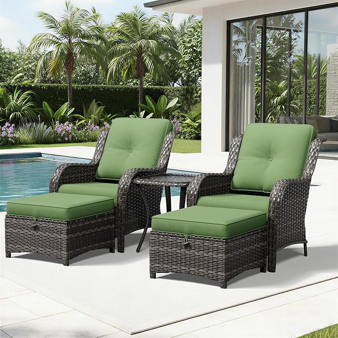 Joyside 5 Piece Wicker Patio Furniture Set, Rattan Patio Chairs with High Back, Deep Seating, Wide Armrest, Thickened Cushions, Outdoor Furniture for Deck, Porch Use