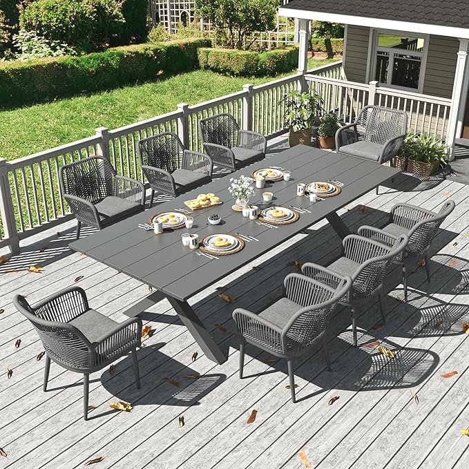 LayinSun Outdoor Dining Set for 8, 9 Pieces Patio Furniture Sets with Aluminum Dining Table and Rope Weave Chairs