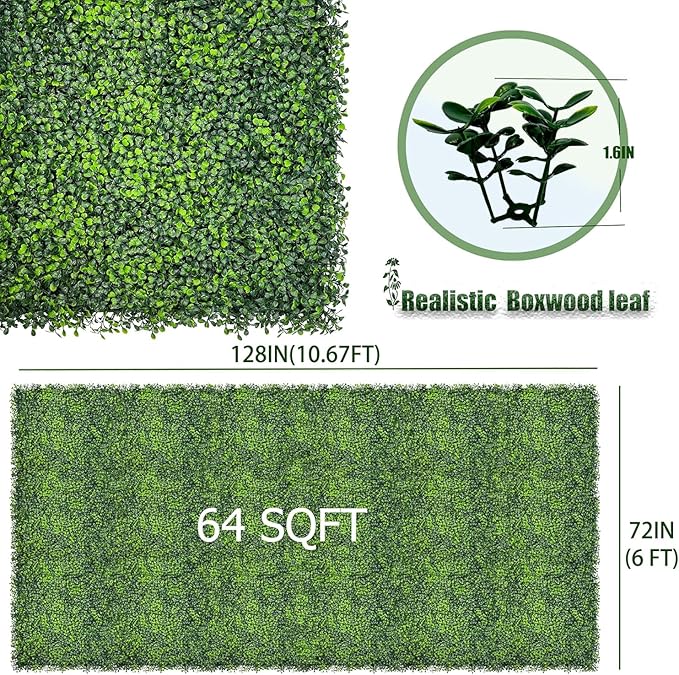 DOPGIB Artificial Ivy Privacy Fence Screen,128"x 72" (64 SQFT) UV-Anti Faux Boxwood Roll Grass Wall Panels for Patio Balcony Privacy, Garden, Backyard Greenery Wall Backdrop Decor