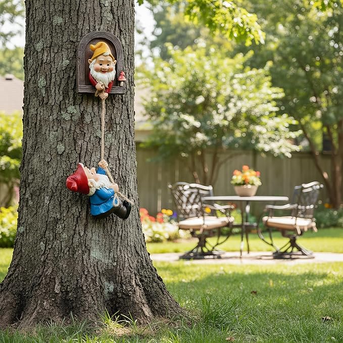 Real Gnome Statue, Garden Climbing Elves Sculpture, Outdoor Fairy Door Figurines, Fairy Hanging Decor, Tree Hugger Perfect for Garden Lovers Lawn, Patio,Yard Decor,Tree Peeker (2Pcs)