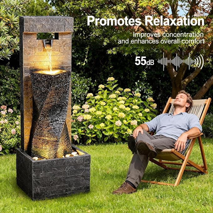39.8" H Large Modern Indoor Water Fountains Floor Standing Waterfall Fountain for Indoor or Outdoor with LED Lights and Pump for Deck, Patio, Porch, Garden, Yard Decor