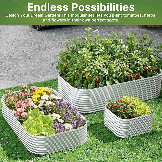 2 PCS Tall 8x3ft Galvanized Raised Garden Bed Outdoor, Metal Garden Bed for Vegetables, Above Ground Garden Box for Flower, Steel Raised Beds for Gardening