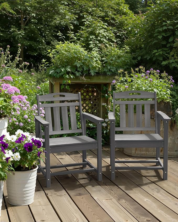 Outdoor Patio Dining Chair - All-Weather Fade-Resistant HDPE, Low Maintenance - for Garden, Backyard, Deck - Grey