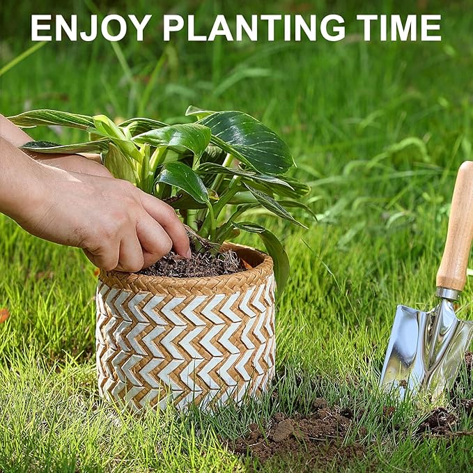 vomiceak Concrete Rattan-Style Plant Basket Planter, 5" Outdoor Indoor Plant Pots with Drainage Hole, Boho Flower Pot for Succulents, Herbs, Modern Farmhouse Decor, Ideal Gift for Plant Lovers