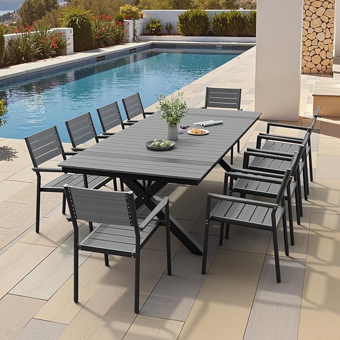 Pellebant Stackable Outdoor Dining Chairs Set of 4, Aluminum Patio Chairs with Arms, All-Weather for Garden, Lawn, Deck, Porch and Yard, Grey