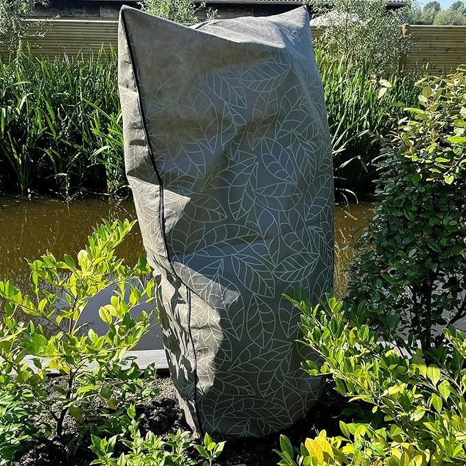 UB-STORE Plant Covers Freeze Protection 59"x91" in 2 Pack | Brown Winter Frost Blankets for Outdoor Plants | Reusable Garden Cover Bags with Zipper Drawstring | Cold Weather Shrub Protection Cloth