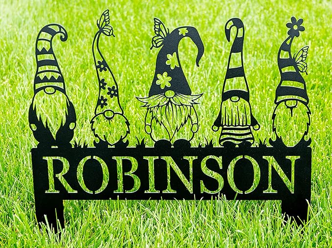 Garden Gnome Yard Stake | Custom Gnome Gifts | Christmas Gnome Stakes | Gnome Metal Art | Gnome Monogram | Yard Decor | Outdoor Lawn Decor