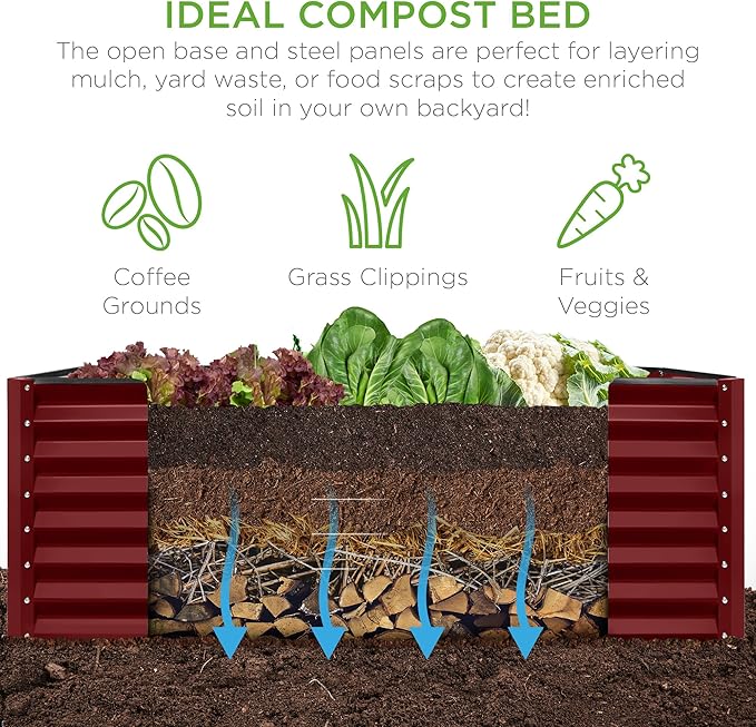 Best Choice Products 6x3x2ft Outdoor Metal Raised Garden Bed, Deep Root Box Planter for Vegetables, Flowers, Herbs, and Succulents w/ 269 Gallon Capacity - Royal Red