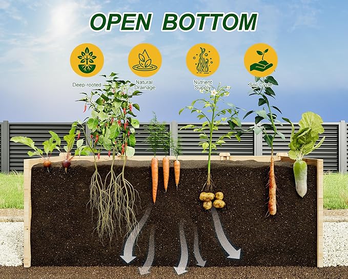 AMERLIFE U-Shaped Raised Garden Bed, 7.5Wx9Dx1.6H Outdoor Wooden Raised Garden Bed Planter with 19.6" Depth Planter Box