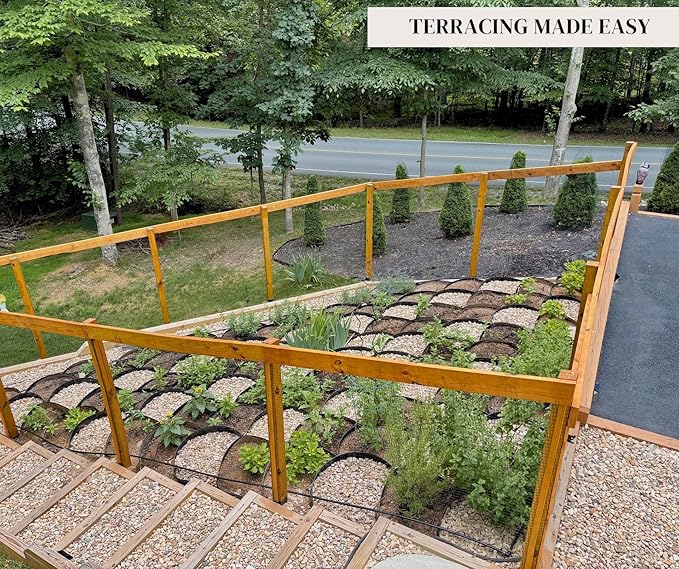 Dirt Locker Erosion Control Hillside Planters, 25-Pack-Brown—DIY-Raised Garden Bed Terracing Kit for Mild Slopes, 10°-24°-Geogrid Water Retention Planting Stabilizer-Retaining Wall Compatible