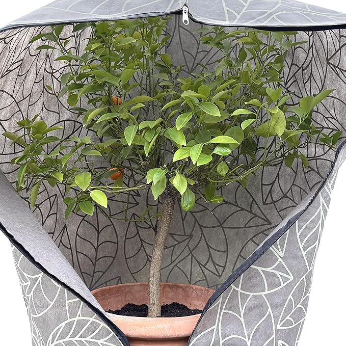 Plant Covers Freeze Protection 32"x47" in 2 Pack | Brown Winter Frost Blankets for Outdoor Plants | Reusable Garden Cover Bags with Zipper Drawstring | Cold Weather Shrub Protection Cloth