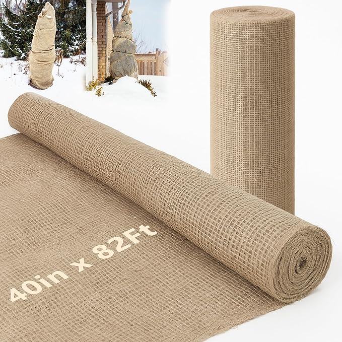 Nature Burlap Fabric Roll 40 inch x 82 Ft, Burlap Tree Wraps Trunk Protector, Winter Frost Plant Blankets Cloth, Landscape Weed Barrier Fabric, Erosion Control Blankets, DIY Garden Raised Bed Liners