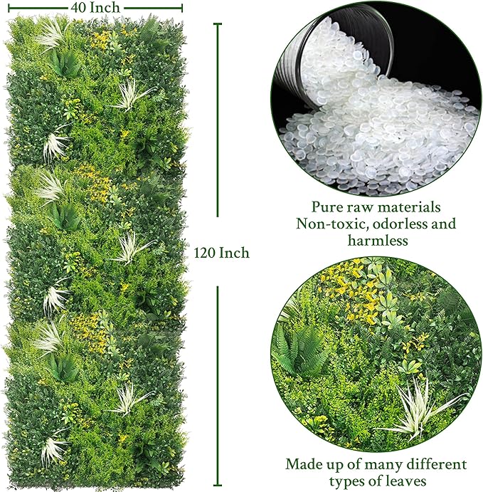 ODTORY Artificial Grass Wall Boxwood Panels: 40" x 120" (33.5 sqft) Greenery Ivy Privacy Fence Faux Backdrop with UV Protection Vine Leaf Hedge for Garden Covering,Outdoor Indoor Home Decor