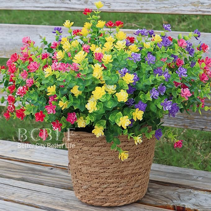 BCBLF 12 Bundles Artificial Fake Plants Flowers, Realistic Flowers Not-Fading and UV Resistant Artificial Flowers for Outdoor Indoor Décor Porch Patio Garden and Home Decoration