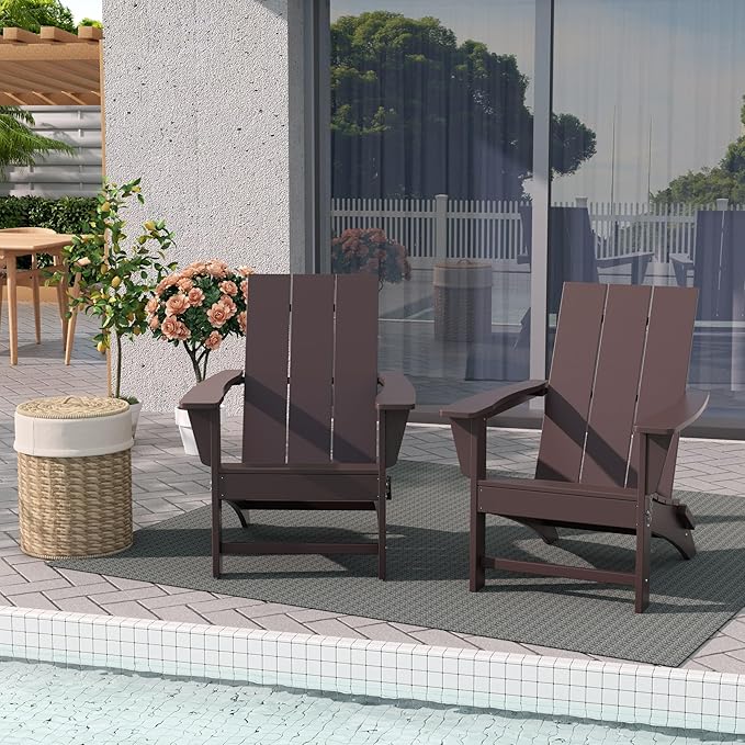 WestinTrends Ashore Modern Outdoor Folding Adirondack Chair (Set of 2), Dark Brown