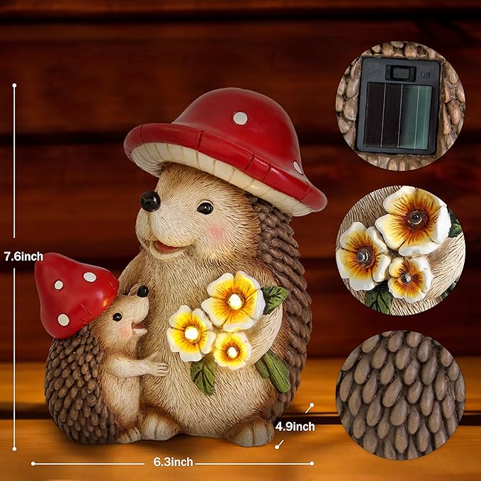 Smadeer Solar Hedgehog Garden Statue Lights for Outdoor Decor, Resin Hedge hog Figurine Lighting Decorations, Patio Yard Lawn Ornaments Birthday Gifts for Women Mom Grandma