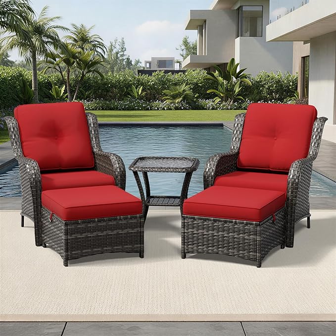 Joyside 5 Piece Wicker Patio Furniture Set, Rattan Patio Chairs with High Back, Deep Seating, Wide Armrest, Thickened Cushions, Outdoor Furniture for Deck, Porch Use