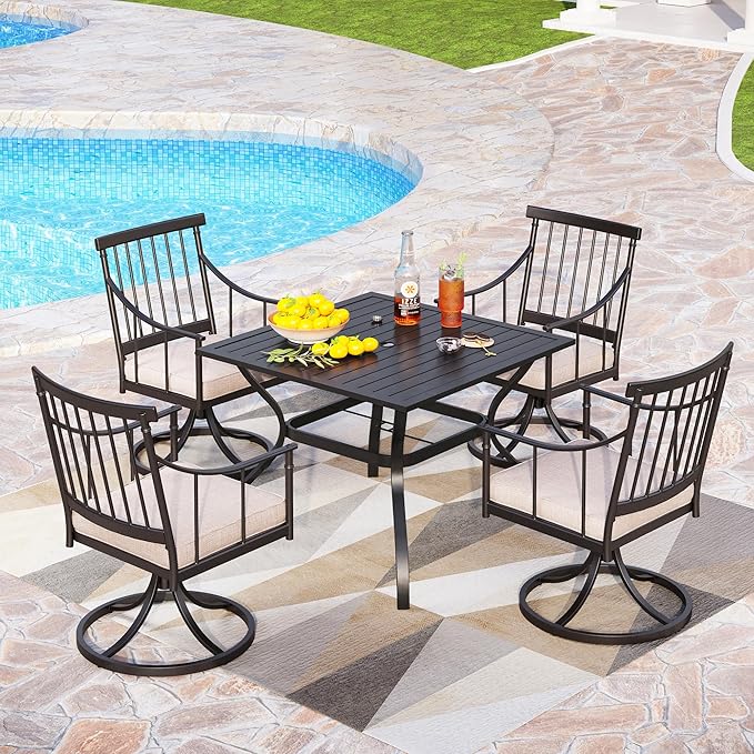 PHI VILLA Swivel Chairs Set of 4 Patio Dining Rocker Chair with Cushion Rocking Patio Furniture for Garden Backyard Bistro, Beige