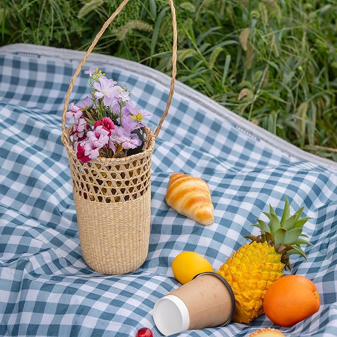 GYASVWU Straw Woven Hanging Basket, Rustic Flower Girl Baskets, Front Door Basket for Flowers,Wicker Flower Baskets for Home Decor, Wedding, Garden, Farmhouse, Gift (Original)