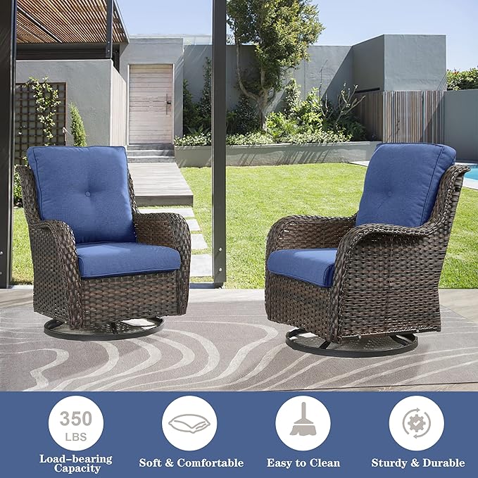 Belord Outdoor Furniture Wicker Conversation Sets - 7 Piece Patio Rattan Furniture Sets with Swivel Rocker Chairs Outdoor Sofa for Porch Deck Backyard Brown/Blue