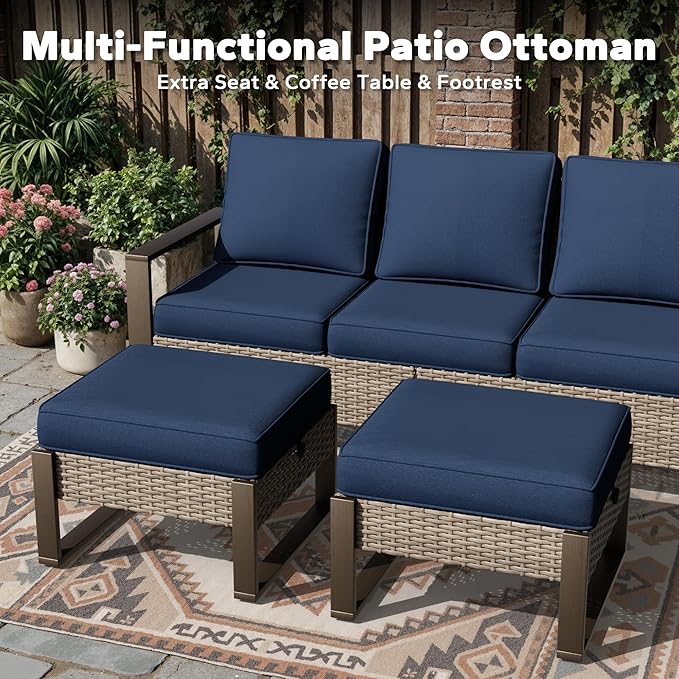 Outdoor Patio Swivel Rocker Chairs, 5 Pieces Wicker Furniture Set, 2 Swivel Rocking Chairs, 2 Ottoman and 1 Table, Metal Wide Armrest, Thick Cushions and Deep Seating for Garden, Backyard, Porch, Deck