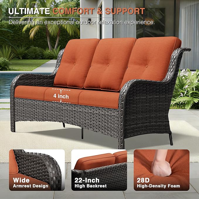 Joyside 5 Piece Wicker Patio Furniture Set, Rattan Patio Chairs with High Back, Deep Seating, Wide Armrest, Thickened Cushions, Outdoor Furniture for Deck, Porch Use