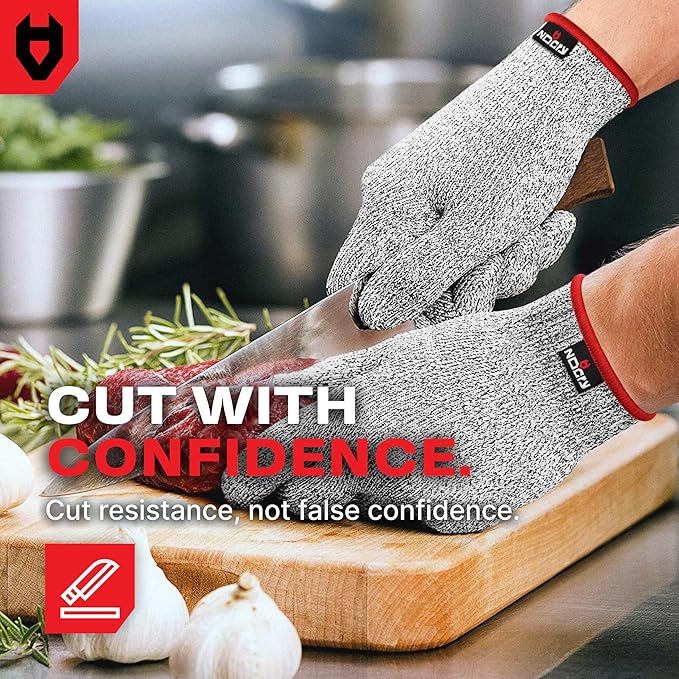 NoCry Premium Cut Resistant Gloves Food Grade for Kitchen — Superior Comfort and Dexterity; Level 5 Protection - Small, Original (Grey), 3 pack