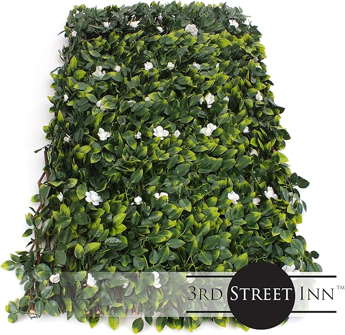 3rd Street Inn™ Leaf Trellis - Bamboo Greenery Panel - Boxwood and Ivy Privacy Fence Substitute - DIY Flexible Fencing (1, White Rose Rattan)