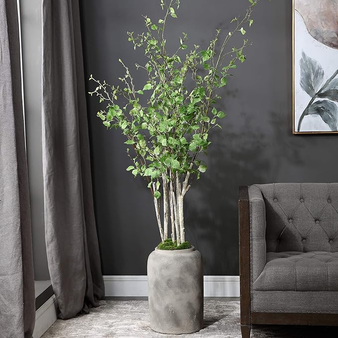 MY SWANKY HOME River Birch Tree Branches Potted Concrete Planter Minimalist Floor Indoor Gray 77.5" H