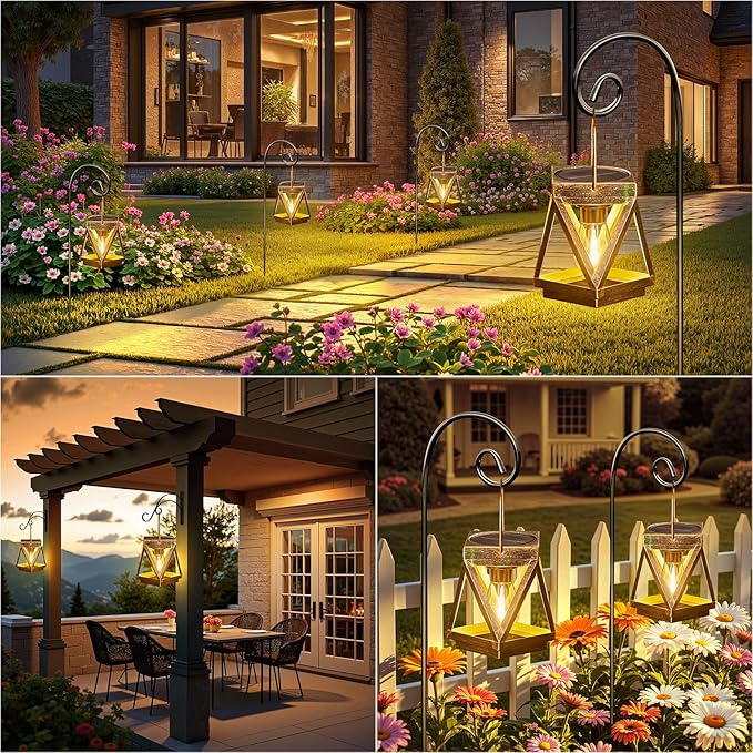 KOOPER Solar Lanterns Outdoor Waterproof - Upgraded Metal Hanging Solar Lights Outdoor Lanterns Decorative, Bright Bronze Hanging Lantern Outdoor for Yard Patio Table Pathway Garden Decor 2 Pack